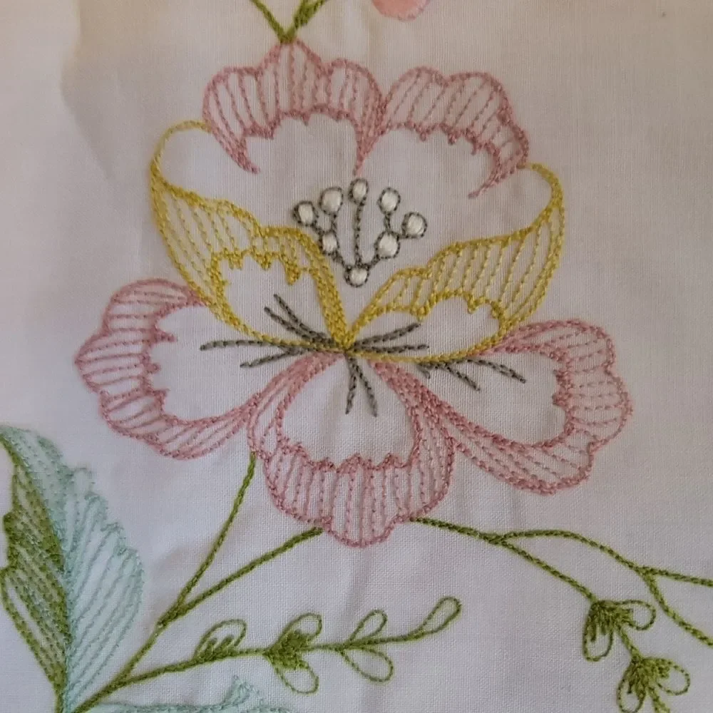 Vintage window treatment 1 single panel floral embroidery white cottagecore coun